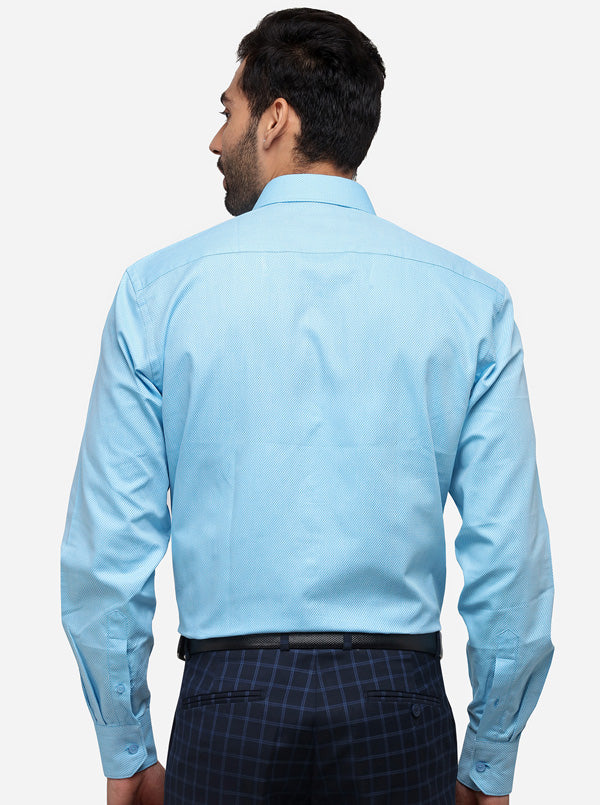 Sky Blue Printed Regular Fit Formal Shirt | JadeBlue