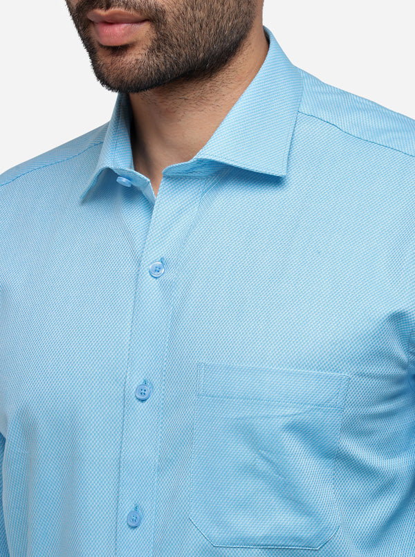 Sky Blue Printed Regular Fit Formal Shirt | JadeBlue