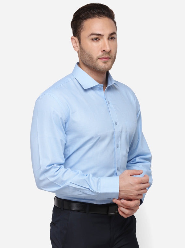 Sky Blue Solid Regular Fit Formal Shirt | JadeBlue