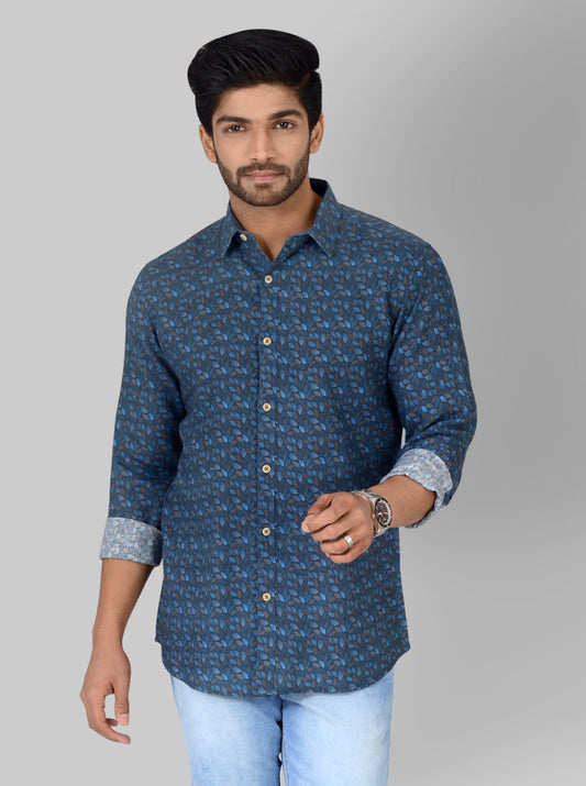 Ensign Blue Printed Slim Fit Casual Shirt | JB Sport