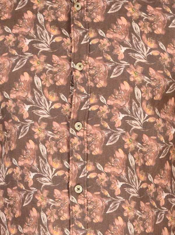 Nutmeg Brown Printed Slim Fit Casual Shirt | JB Sport