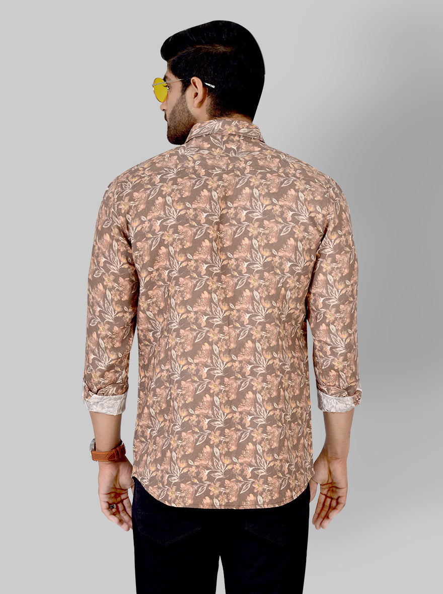 Nutmeg Brown Printed Slim Fit Casual Shirt | JB Sport