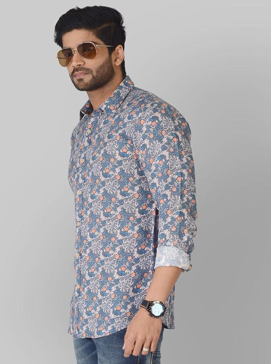 Light Blue Printed Slim Fit Casual Shirt | JB Sport