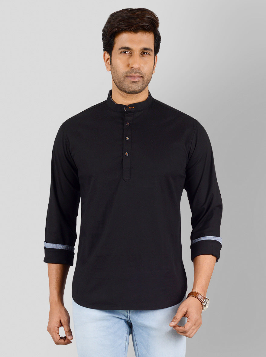 Black Solid Slim Fit Casual Shirt | Greenfibre