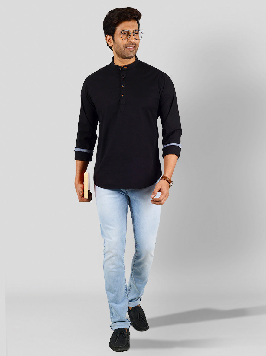 Black Solid Slim Fit Casual Shirt | Greenfibre