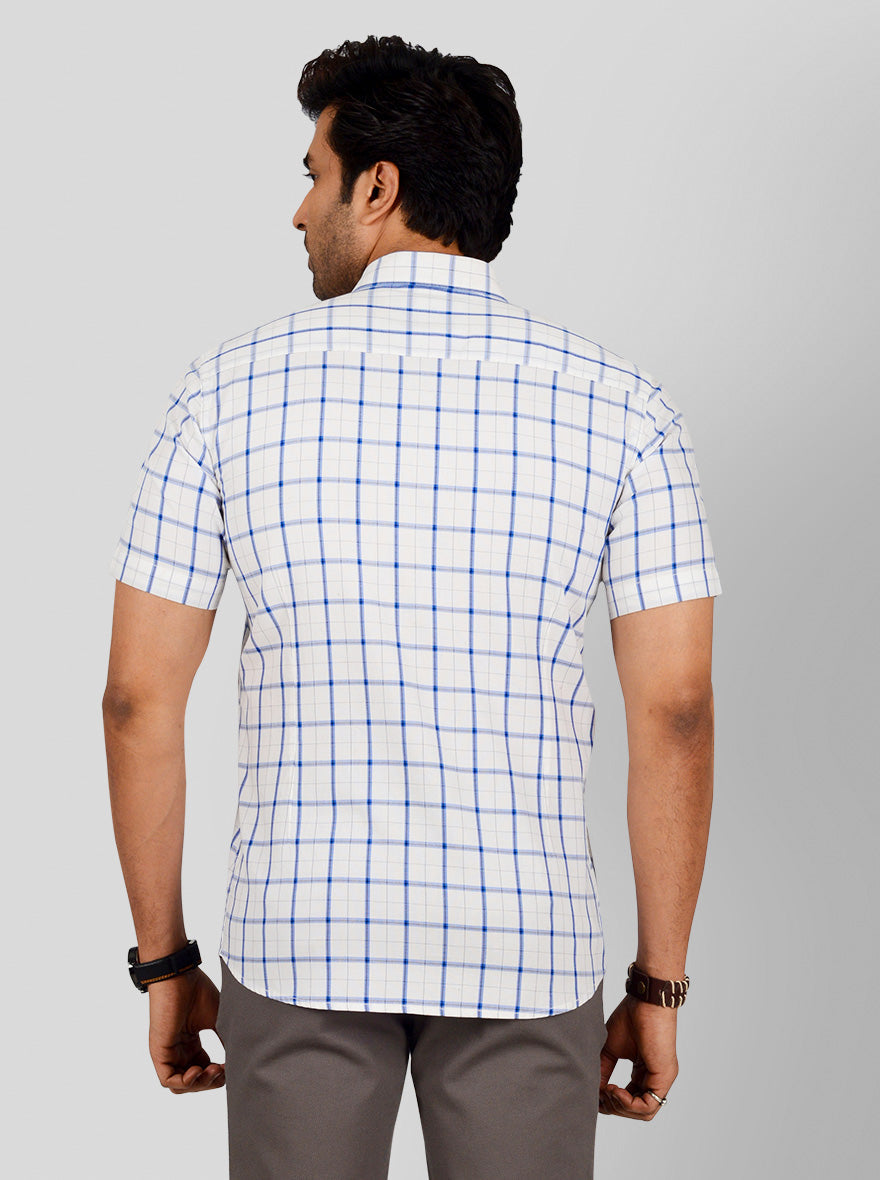 British Blue & White Checked Tailored Fit Casual Shirt | JB Sport