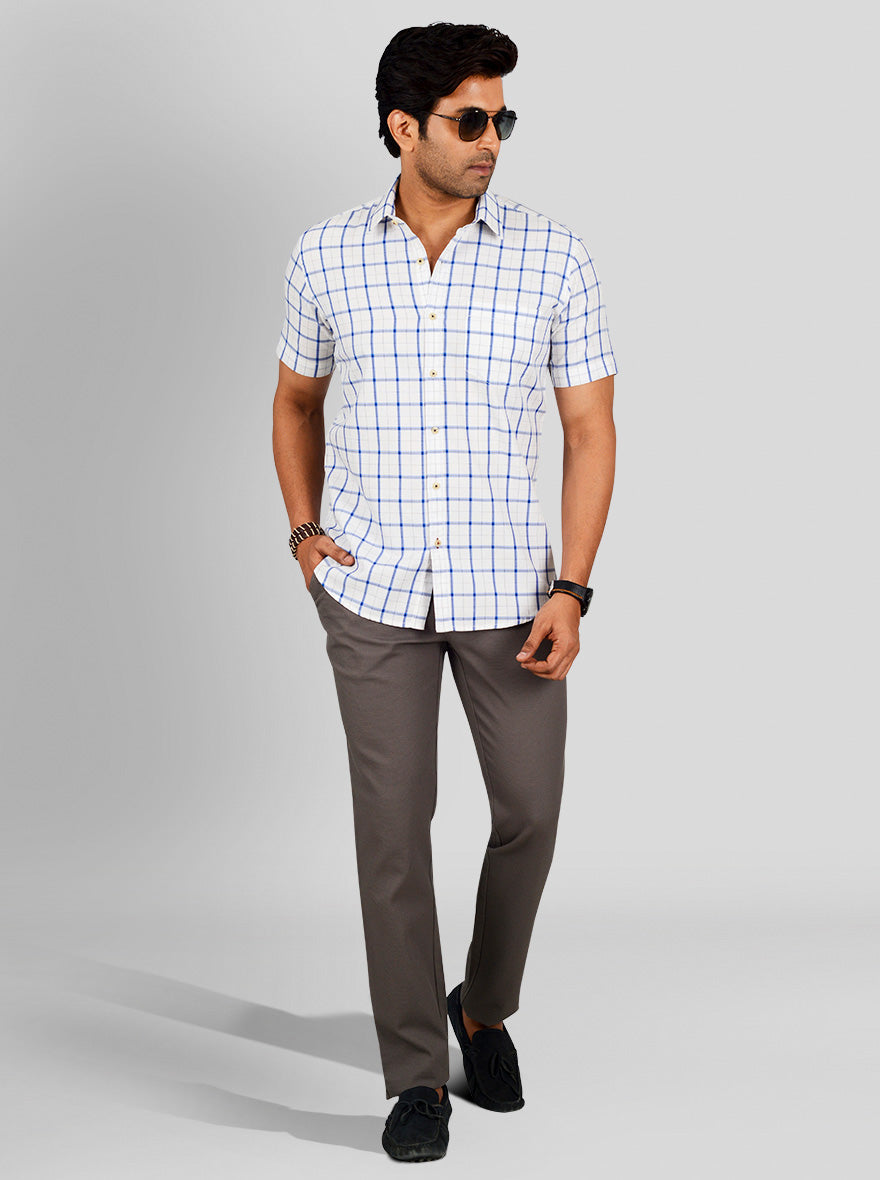 British Blue & White Checked Tailored Fit Casual Shirt | JB Sport