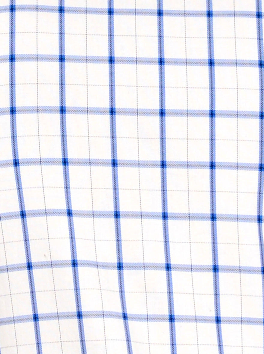 British Blue & White Checked Tailored Fit Casual Shirt | JB Sport