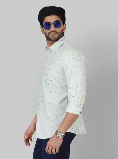 Pastel Green Printed Tailored Fit Casual Shirt | JB Sport