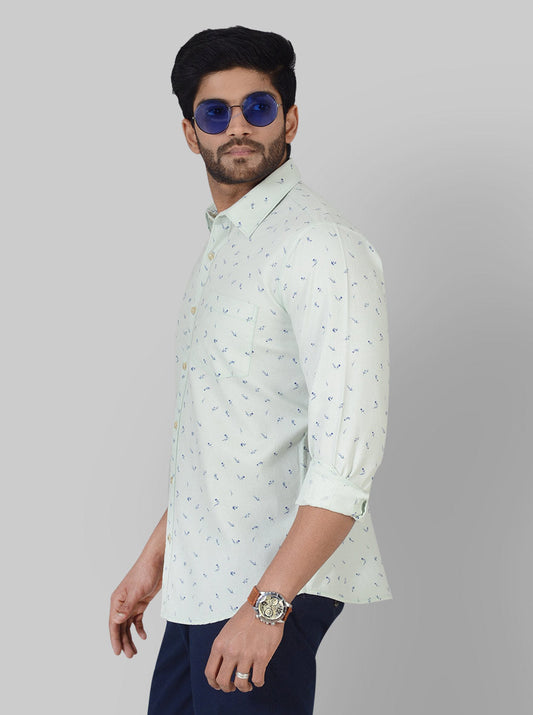 Pastel Green Printed Tailored Fit Casual Shirt | JB Sport