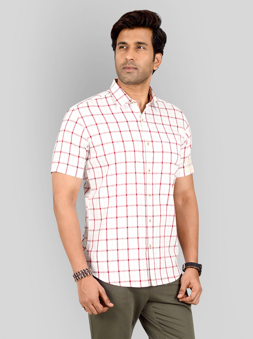 Red & White Checked Tailored Fit Casual Shirt | JB Sport