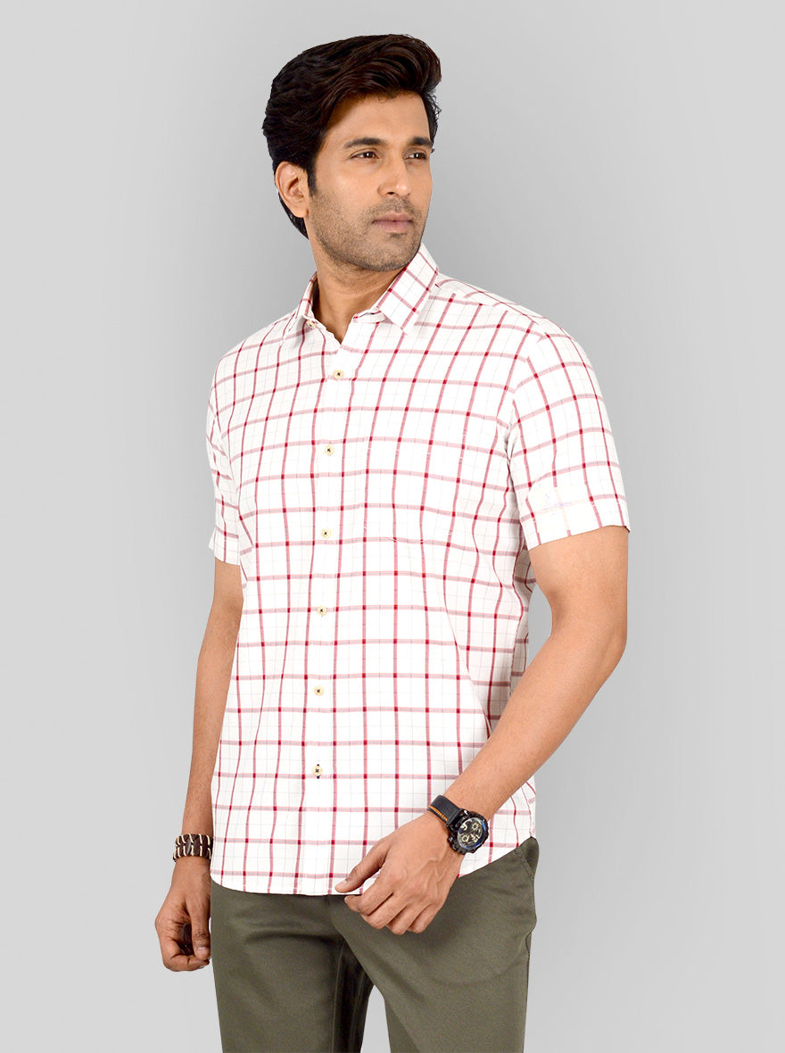 Red & White Checked Tailored Fit Casual Shirt | JB Sport