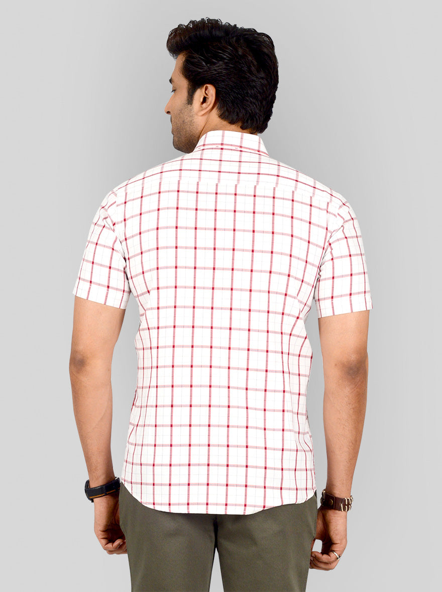 Red & White Checked Tailored Fit Casual Shirt | JB Sport