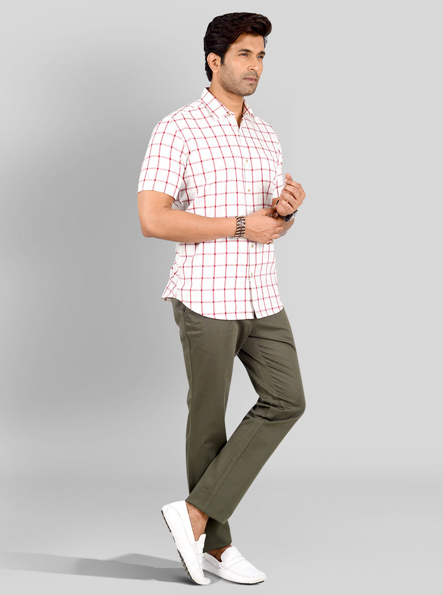 Red & White Checked Tailored Fit Casual Shirt | JB Sport