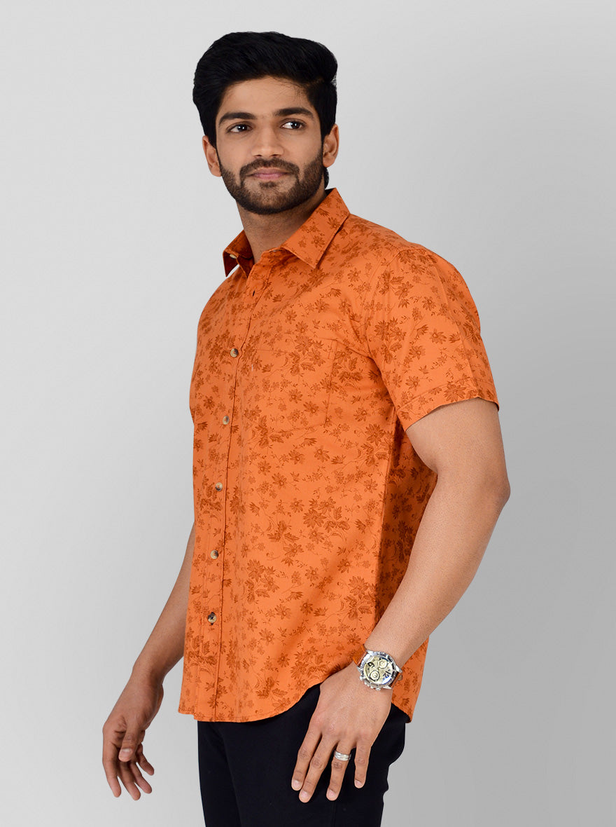 Burnt Orange Printed Smart Fit Casual Shirt | Greenfibre