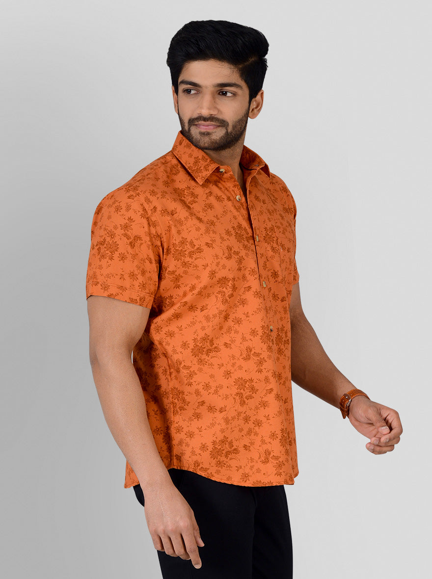 Burnt Orange Printed Smart Fit Casual Shirt | Greenfibre