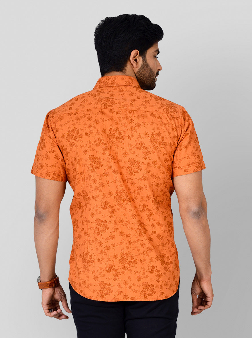 Burnt Orange Printed Smart Fit Casual Shirt | Greenfibre