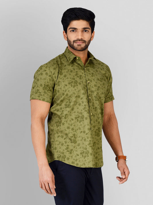 Lake Olive Green Printed Smart Fit Casual Shirt | Greenfibre