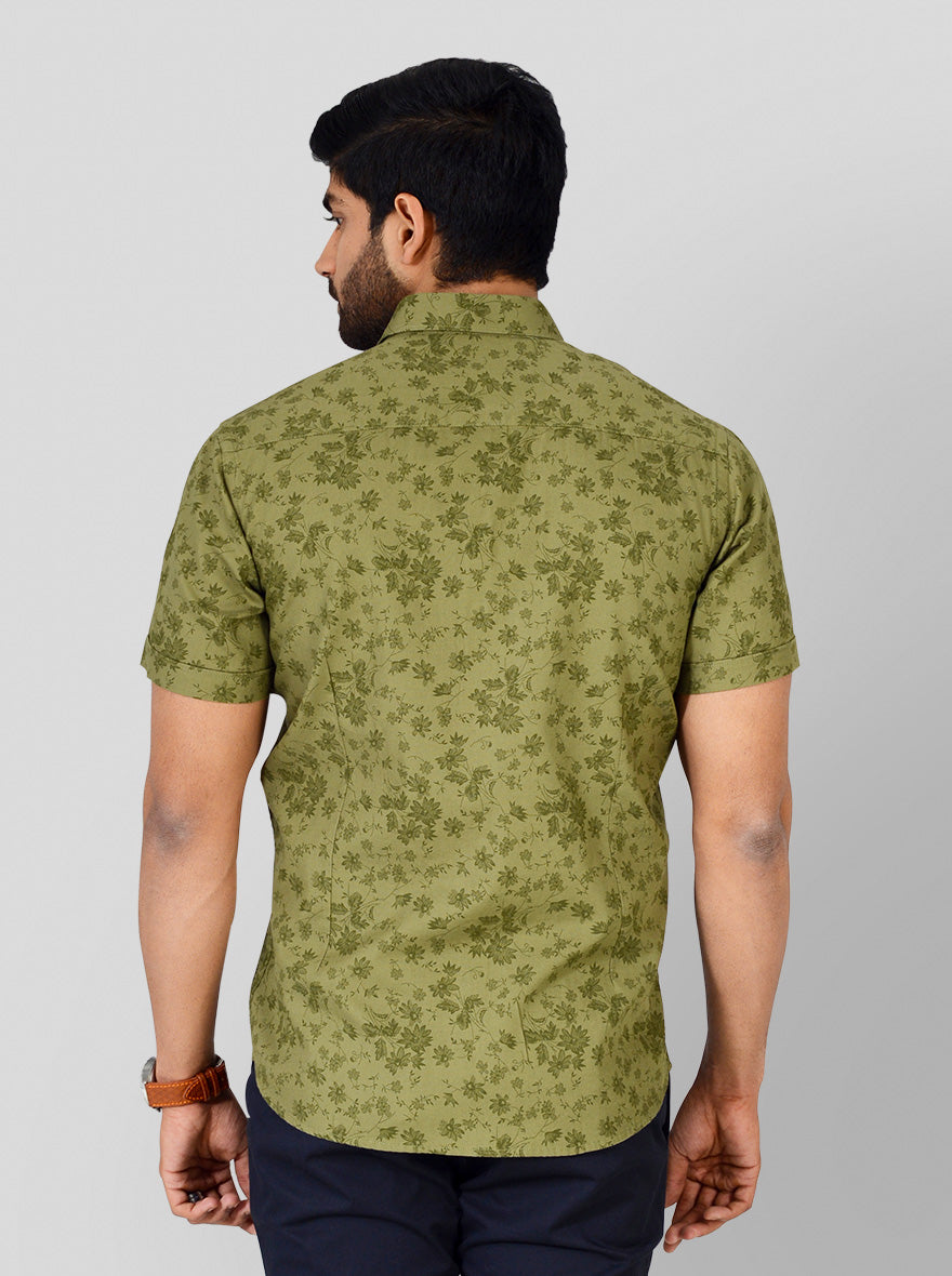 Lake Olive Green Printed Smart Fit Casual Shirt | Greenfibre