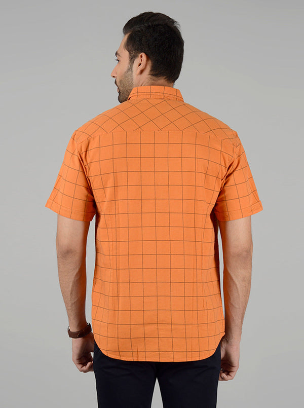 Rust and Orange Checked Slim Fit Casual Shirt | Greenfibre