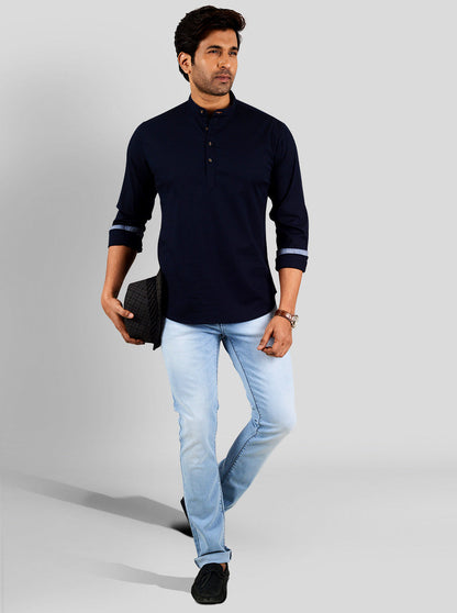Navy Blue Solid Slim Fit Casual Shirt | Greenfibre