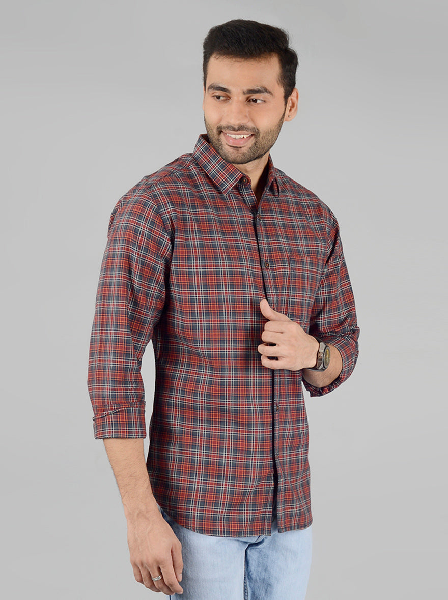 Holly Berry Checked Slim Fit Casual Shirt | Greenfibre