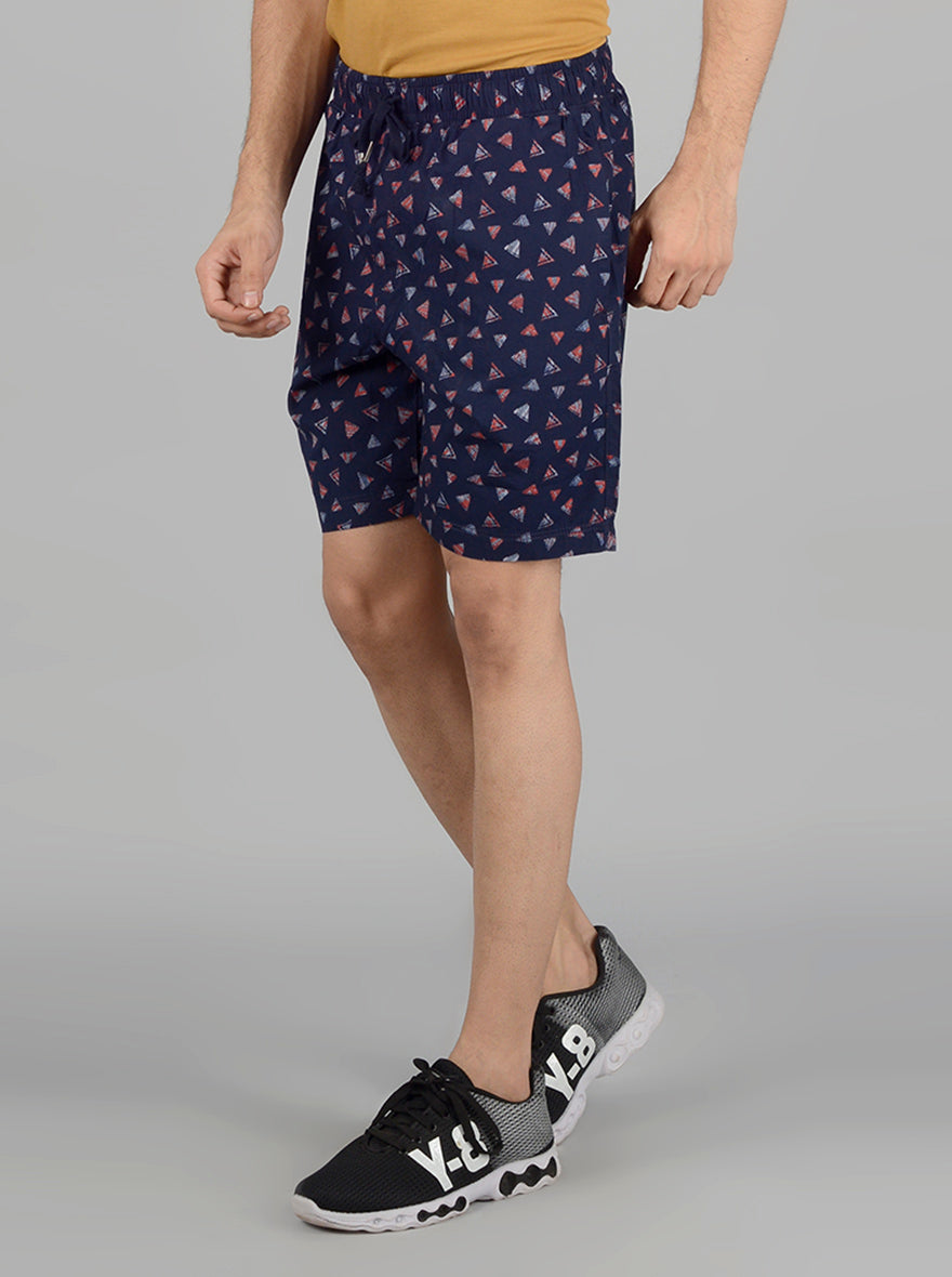 Navy Blue Printed Regular Fit Boxer Shorts | JadeBlue