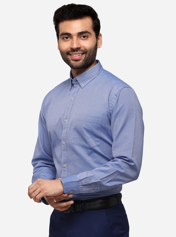 Persian Blue Tailored Fit Solid Casual Shirt | JB Sport