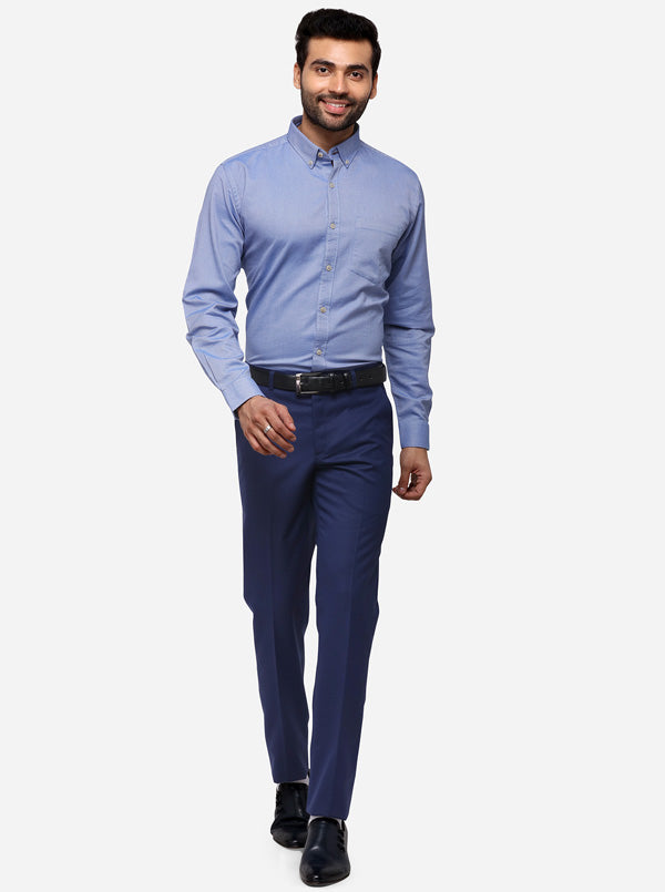Persian Blue Tailored Fit Solid Casual Shirt | JB Sport