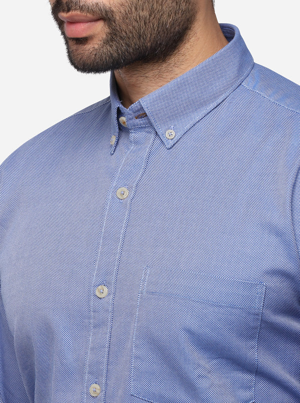 Persian Blue Tailored Fit Solid Casual Shirt | JB Sport