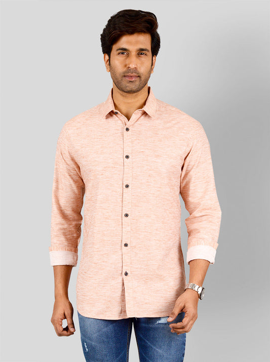 Peach Self Design Slim Fit Casual Shirt | Greenfibre