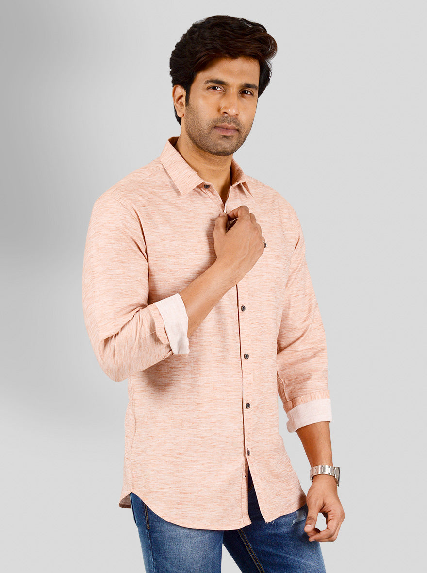 Peach Self Design Slim Fit Casual Shirt | Greenfibre