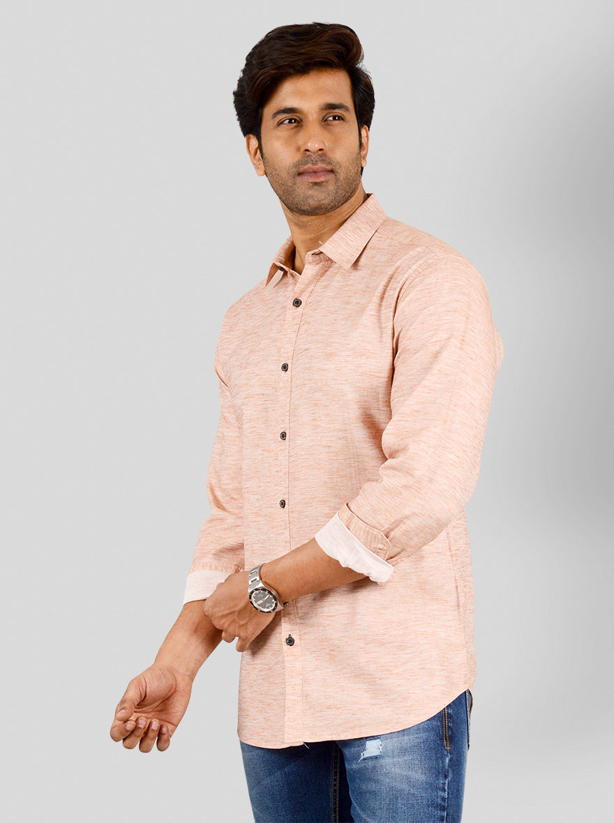 Peach Self Design Slim Fit Casual Shirt | Greenfibre