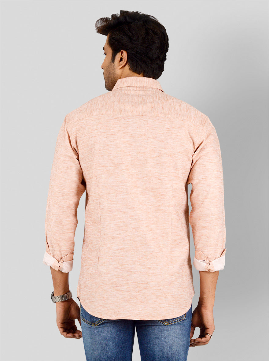 Peach Self Design Slim Fit Casual Shirt | Greenfibre