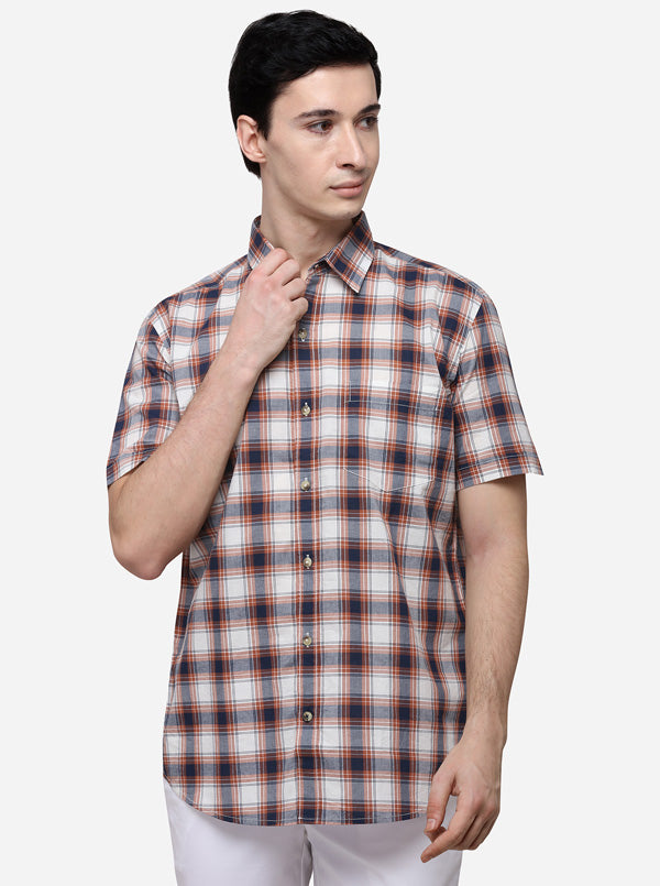 Brown & Blue Smart Fit Checked Casual Shirt | Greenfibre