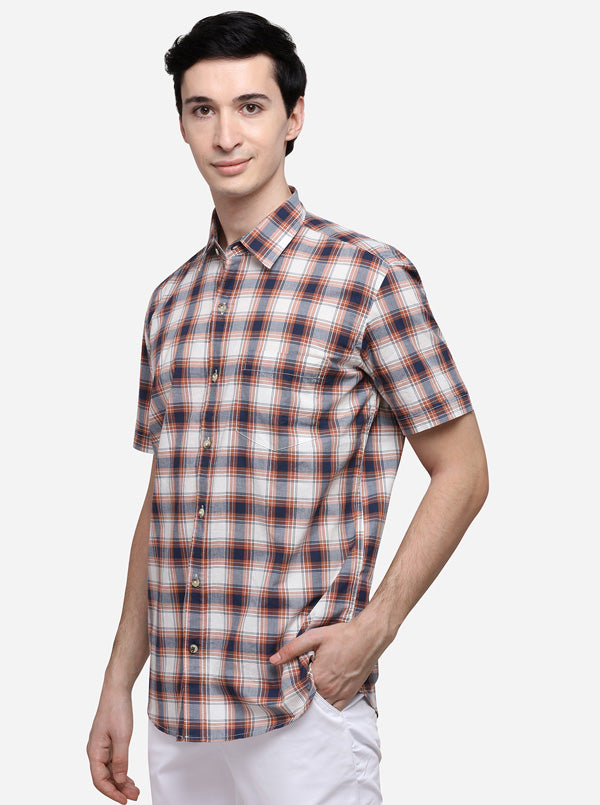 Brown & Blue Smart Fit Checked Casual Shirt | Greenfibre