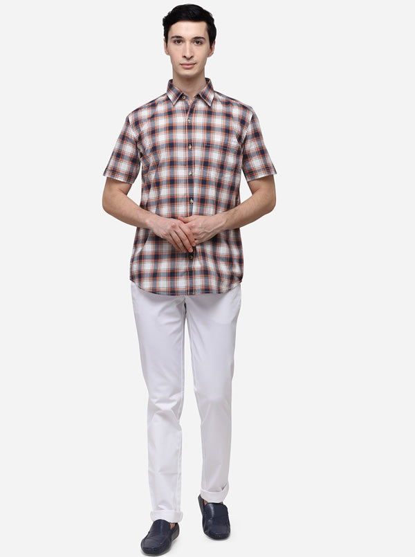 Brown & Blue Smart Fit Checked Casual Shirt | Greenfibre