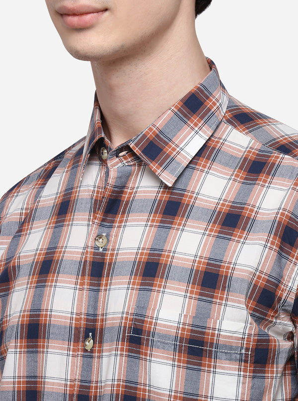 Brown & Blue Smart Fit Checked Casual Shirt | Greenfibre