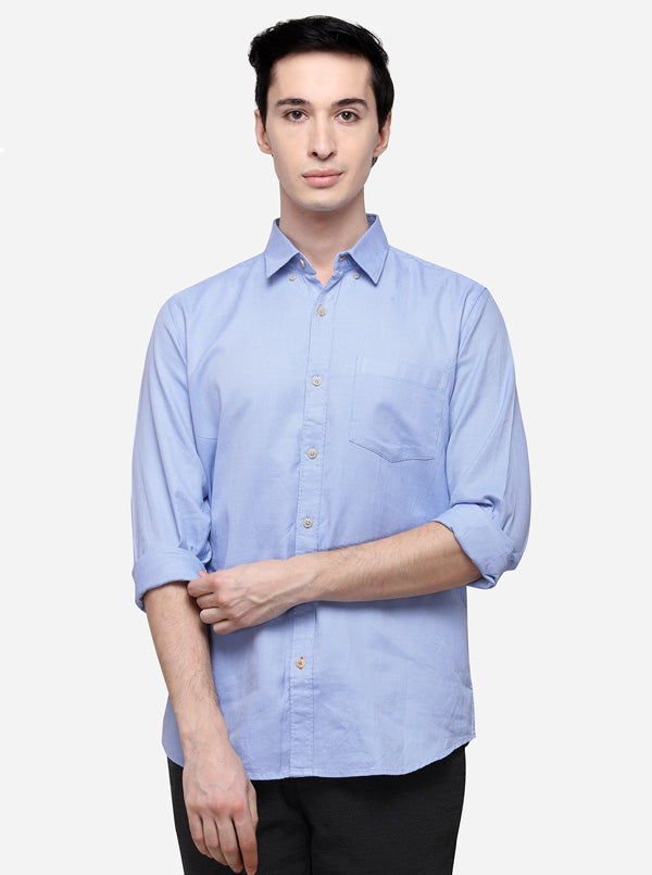 Sky Blue Tailored Fit Solid Casual Shirt | JB Sport