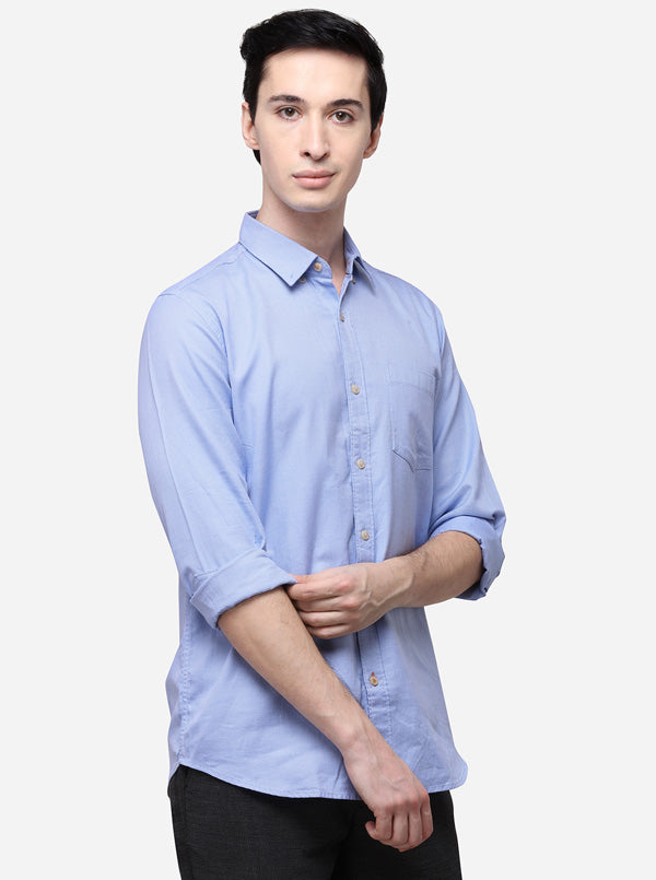 Sky Blue Tailored Fit Solid Casual Shirt | JB Sport