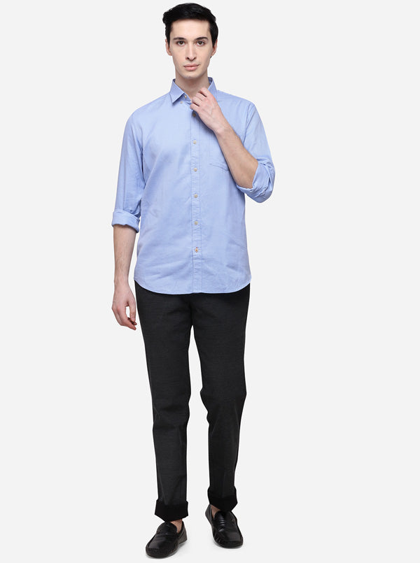 Sky Blue Tailored Fit Solid Casual Shirt | JB Sport