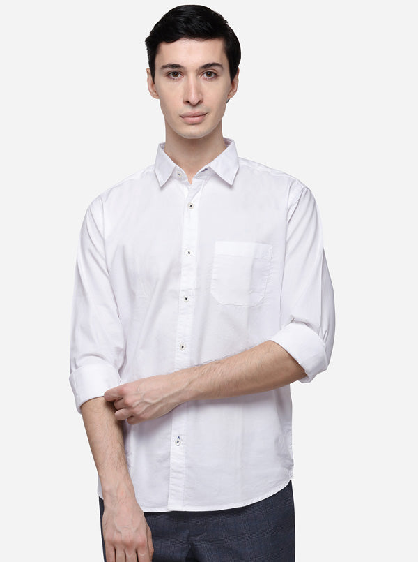 White Classic Fit Solid Casual Shirt | Greenfibre