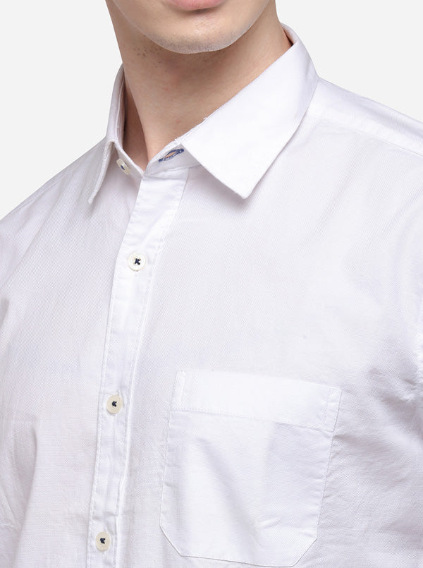 White Classic Fit Solid Casual Shirt | Greenfibre