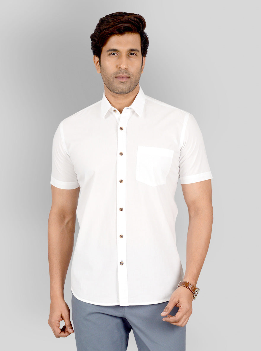 Warm White Solid Tailored Fit Casual Shirt | JB Sport