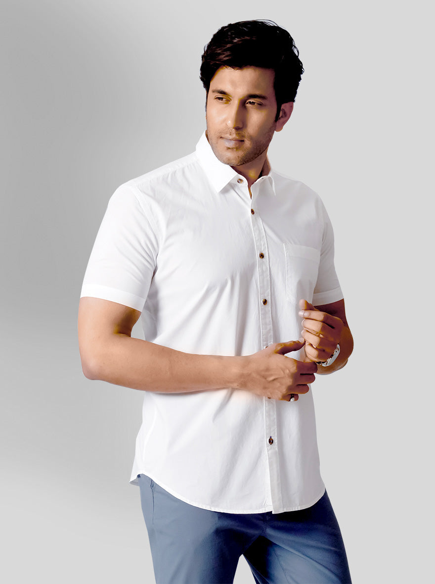 Warm White Solid Tailored Fit Casual Shirt | JB Sport