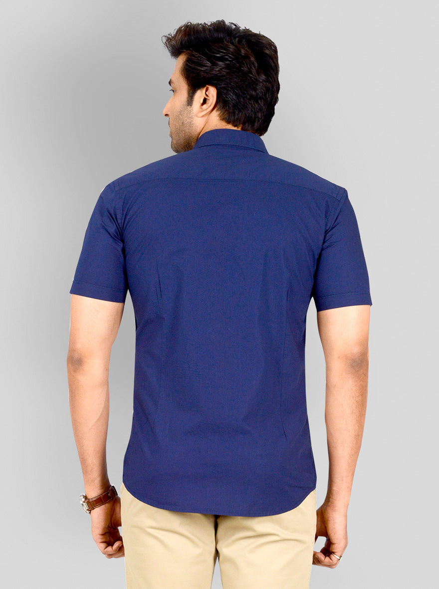 Navy Blue Solid Tailored Fit Casual Shirt | JB Sport