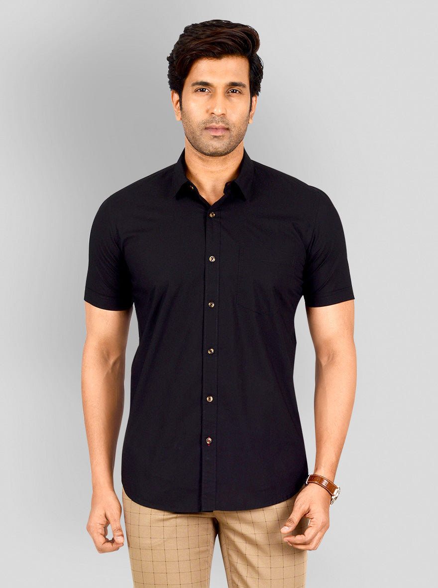 Black Solid Tailored Fit Casual Shirt | JB Sport