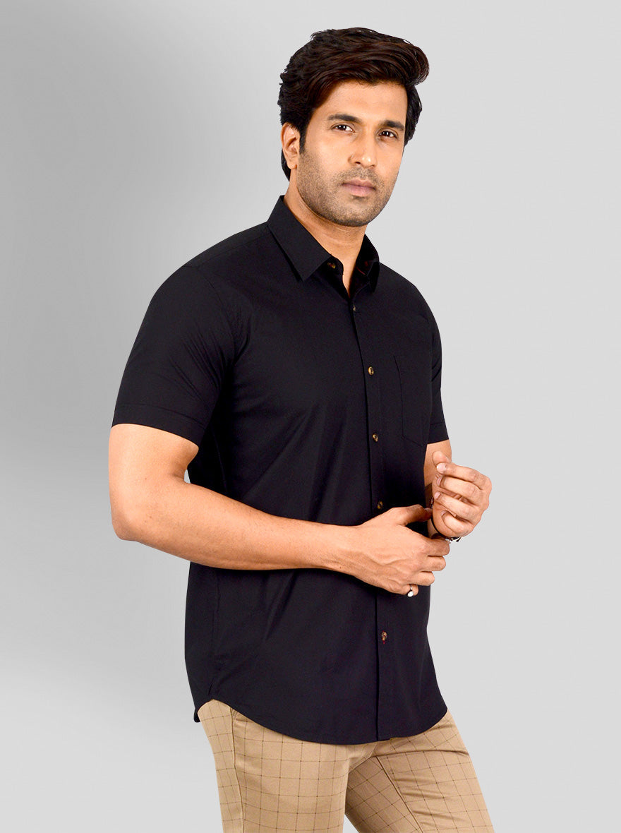 Black Solid Tailored Fit Casual Shirt | JB Sport