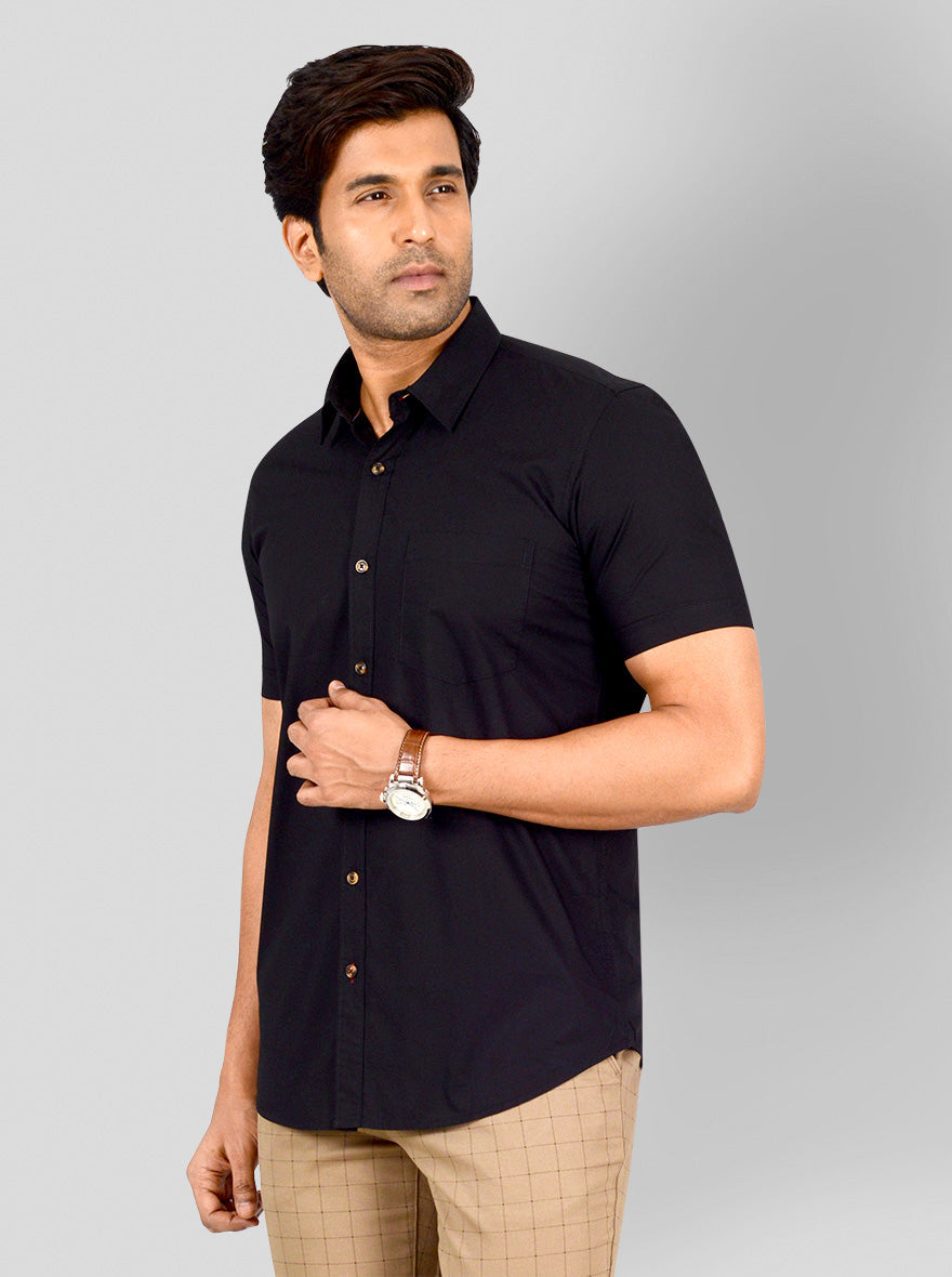 Black Solid Tailored Fit Casual Shirt | JB Sport