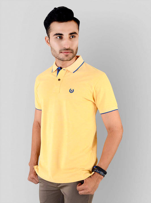 Light Yellow Melange Slim Fit Polo T-shirt | Greenfibre